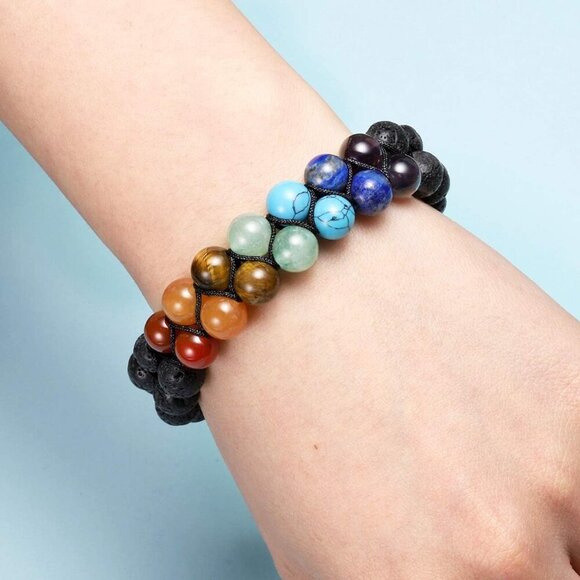 Lava Rock Stone Crystals Yoga Stone Bead Chakra Relax Bracelet for Womens Mens - Picture 2 of 8